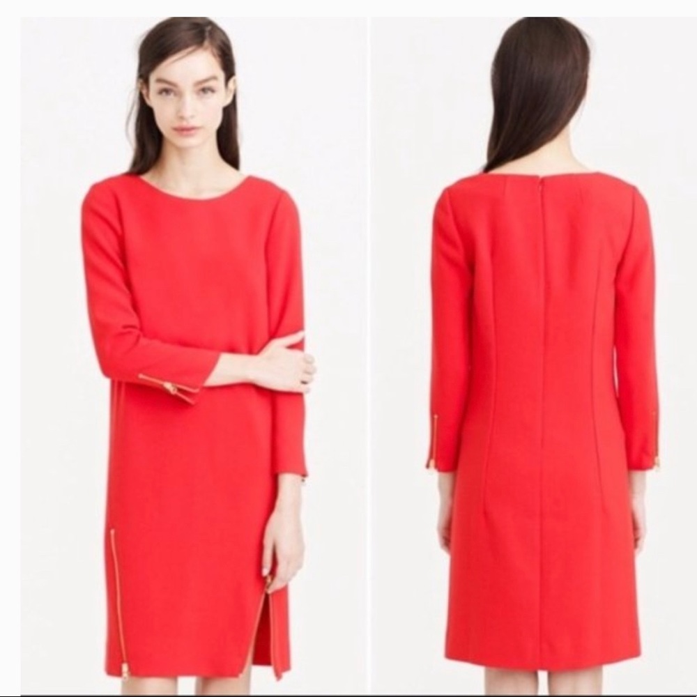 J. Crew Red 3/4 Sleeve Shift Dress w/ Gold Zippers